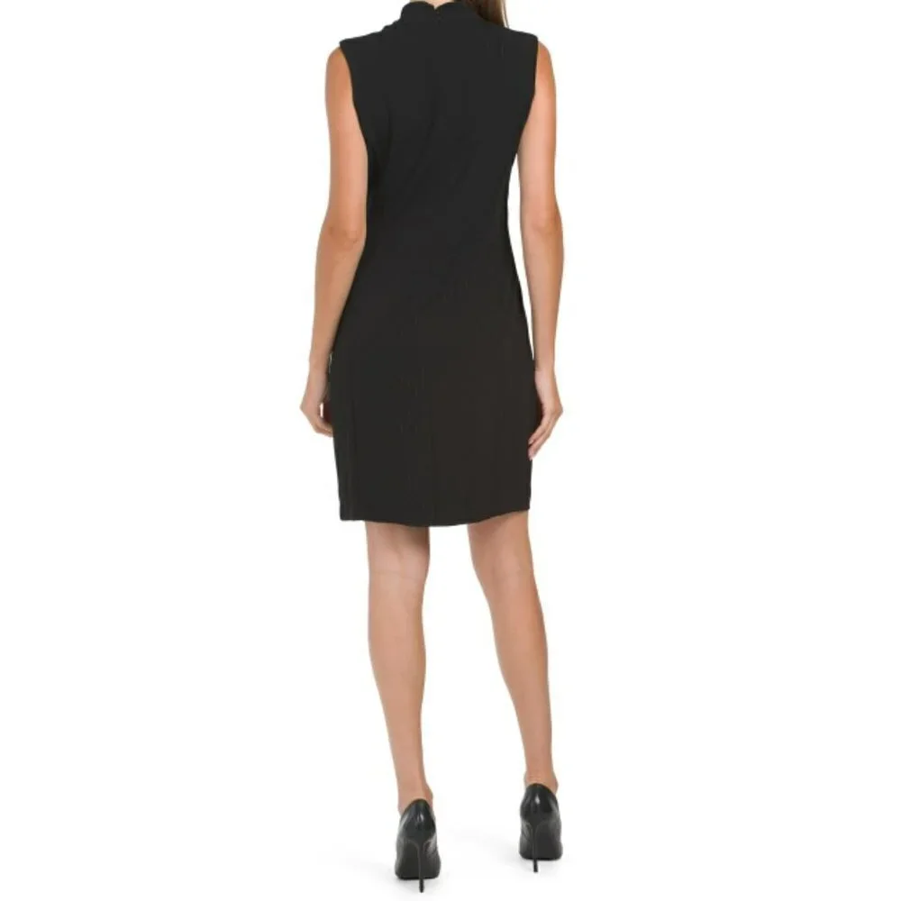 NWT TAHARI ASL Women's Mock Neck Cut Out Pleated Mini Dress - Picture 2 of 5